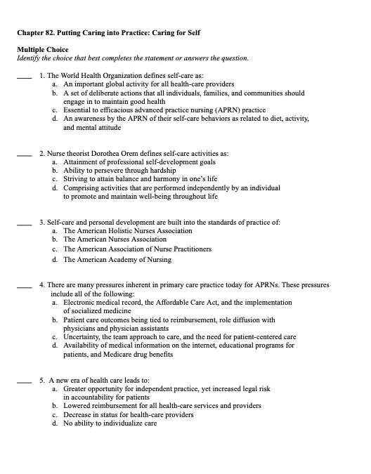 Test Bank Primary Care: The Art and Science of Advanced Practice Nursing – an Interprofessional Approach 6th Edition by Dunphy