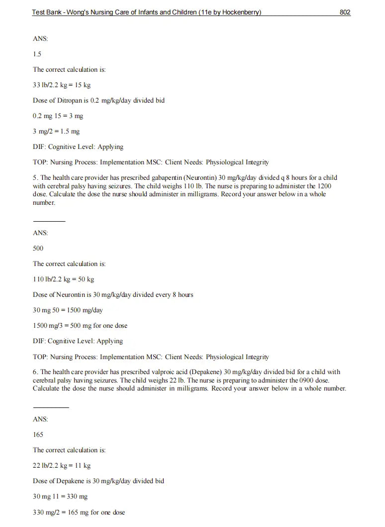 Test Bank Wong's Nursing Care of Infants and Children 12th Edition by Hockenberry