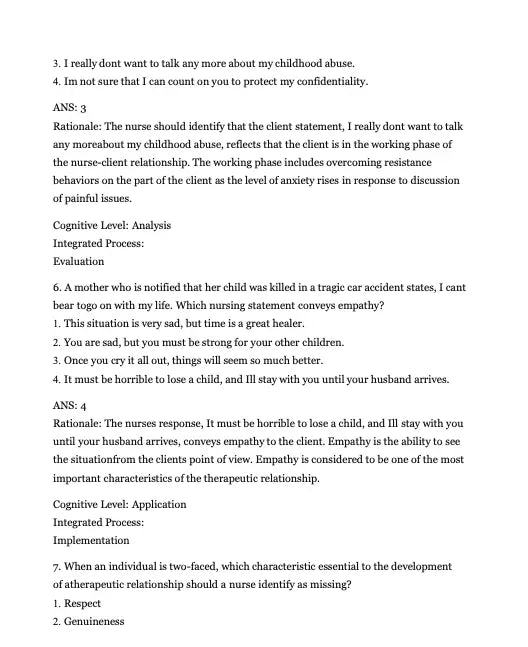 Test Bank Essentials of Psychiatric Mental Health Nursing 8th Edition: Concepts of Care in Evidence by Morgan Townsend