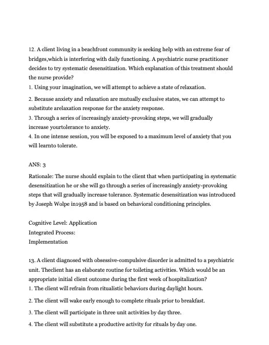 Test Bank Essentials of Psychiatric Mental Health Nursing 8th Edition: Concepts of Care in Evidence by Morgan Townsend