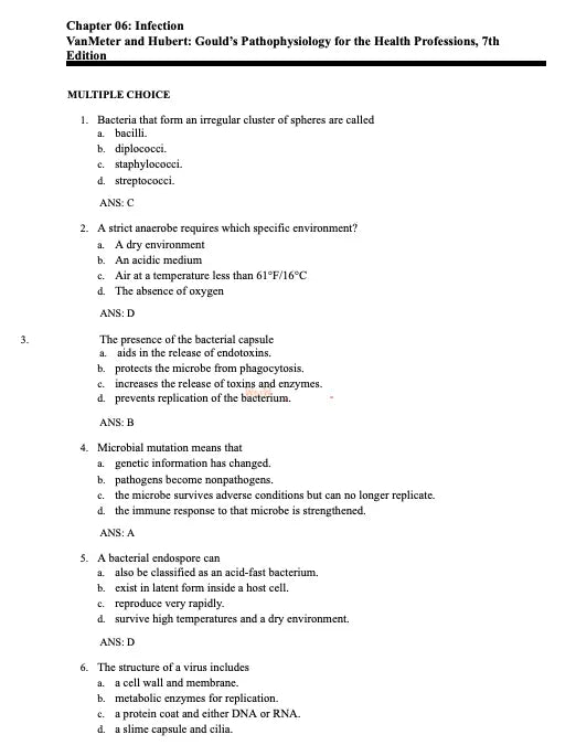 Test Bank Gould's Pathophysiology for the Health Professions 7th Edition by VanMeter