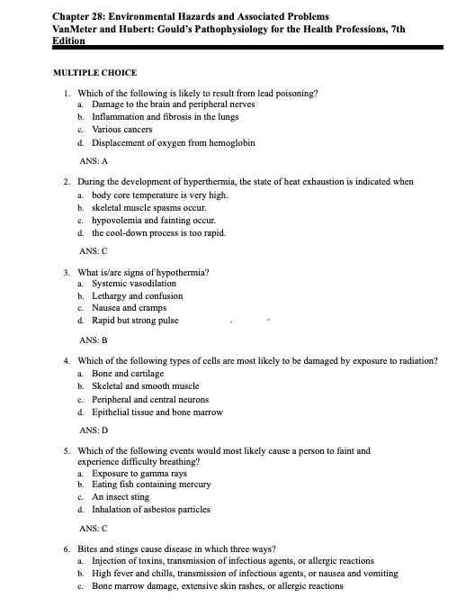 Test Bank Gould's Pathophysiology for the Health Professions 7th Edition by VanMeter