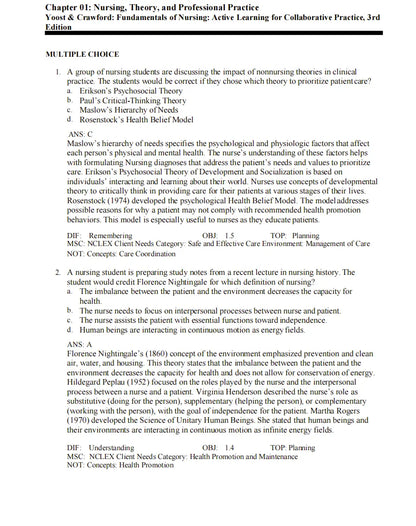 Test Bank Fundamentals of Nursing: Active Learning for Collaborative Practice 3rd Edition