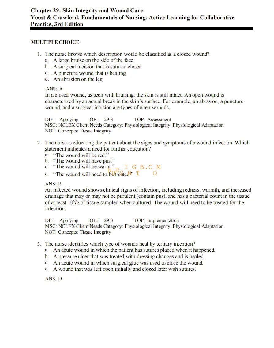 Test Bank Fundamentals of Nursing: Active Learning for Collaborative Practice 3rd Edition