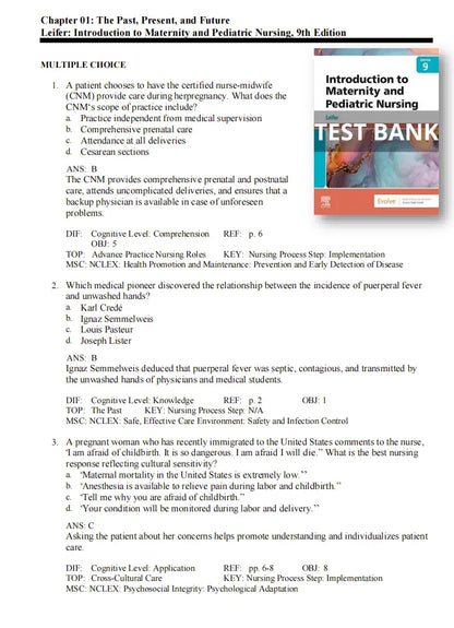 Test Bank Introduction to Maternity and Pediatric Nursing 9th Edition