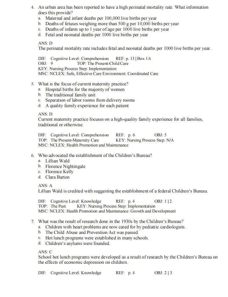 Test Bank Introduction to Maternity and Pediatric Nursing 9th Edition