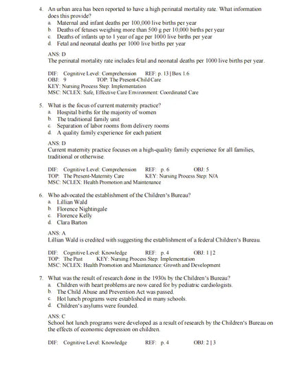 Test Bank Introduction to Maternity and Pediatric Nursing 9th Edition