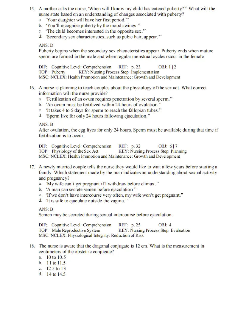 Test Bank Introduction to Maternity and Pediatric Nursing 9th Edition