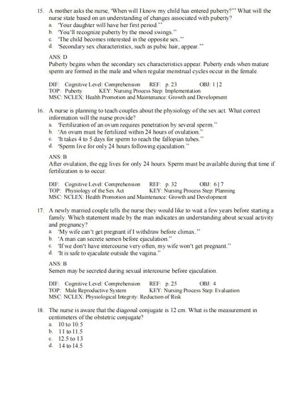 Test Bank Introduction to Maternity and Pediatric Nursing 9th Edition