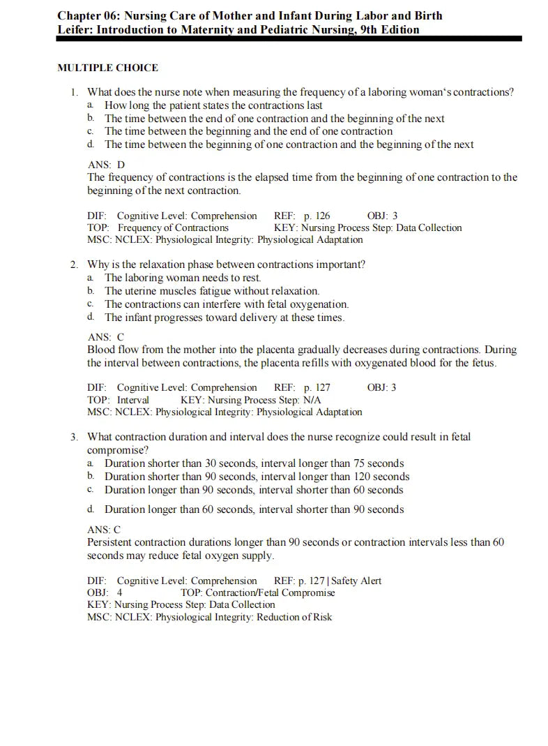 Test Bank Introduction to Maternity and Pediatric Nursing 9th Edition