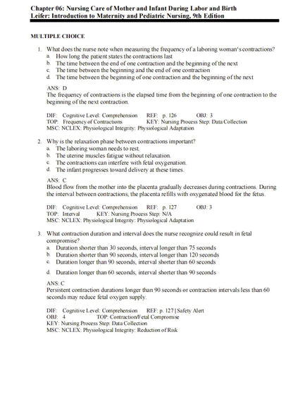 Test Bank Introduction to Maternity and Pediatric Nursing 9th Edition
