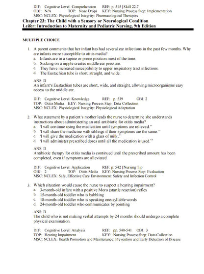 Test Bank Introduction to Maternity and Pediatric Nursing 9th Edition