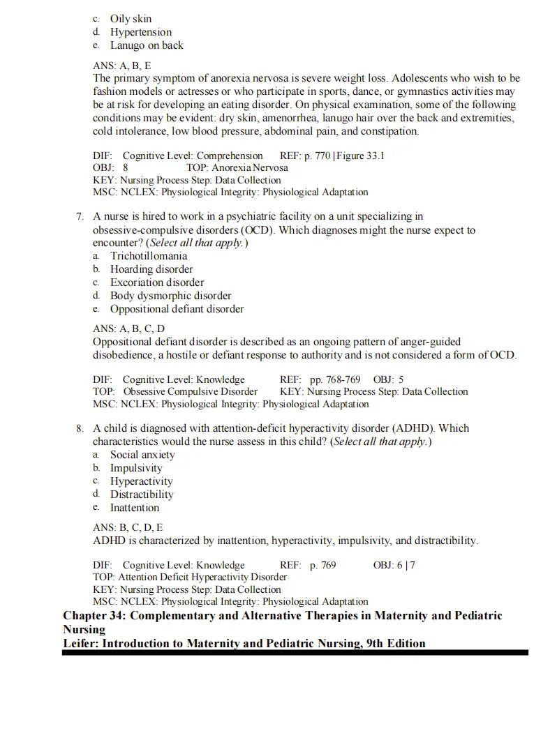 Test Bank Introduction to Maternity and Pediatric Nursing 9th Edition