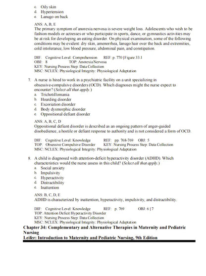 Test Bank Introduction to Maternity and Pediatric Nursing 9th Edition