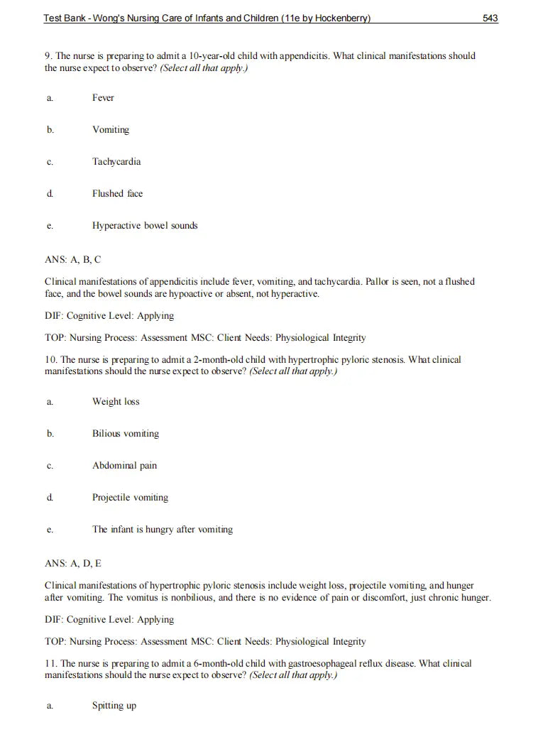 Test Bank Wong's Nursing Care of Infants and Children 12th Edition by Hockenberry