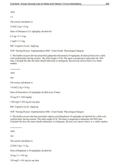 Test Bank Wong's Nursing Care of Infants and Children 12th Edition by Hockenberry
