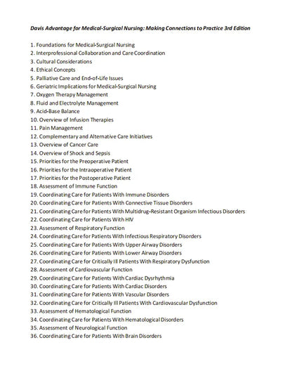 Test Bank Davis Advantage for Medical-Surgical Nursing: Making Connections to Practice 3rd Edition