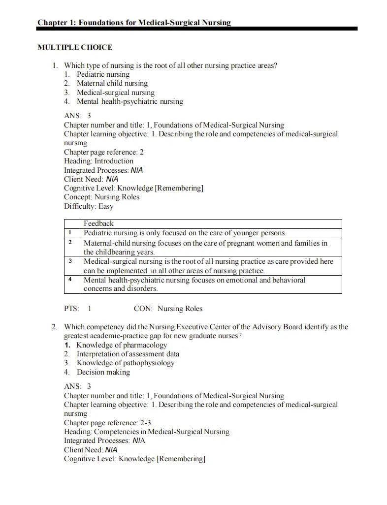 Test Bank Davis Advantage for Medical-Surgical Nursing: Making Connections to Practice 3rd Edition