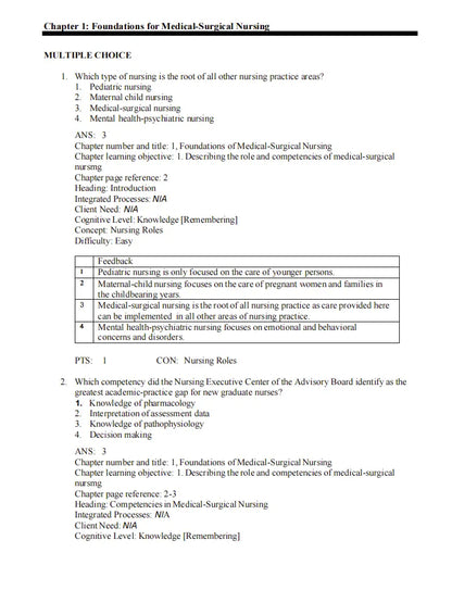 Test Bank Davis Advantage for Medical-Surgical Nursing: Making Connections to Practice 3rd Edition