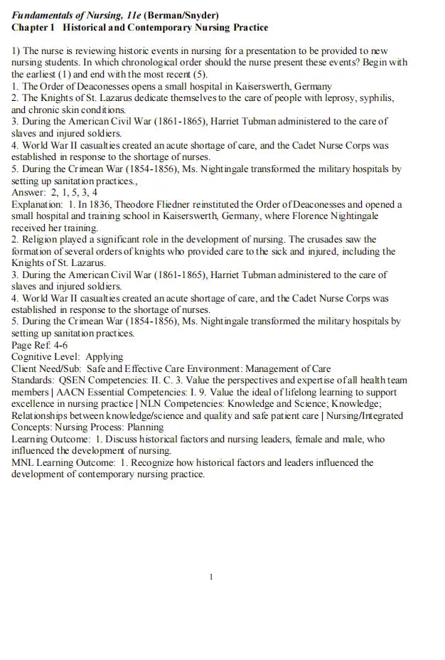 Test Bank Kozier & Erb’s Fundamentals of Nursing 11th Edition