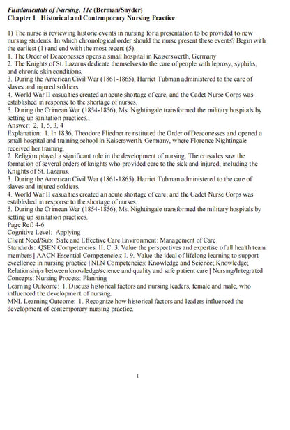 Test Bank Kozier & Erb’s Fundamentals of Nursing 11th Edition