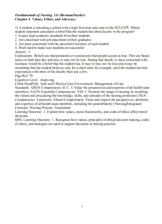 Test Bank Kozier & Erb’s Fundamentals of Nursing 11th Edition