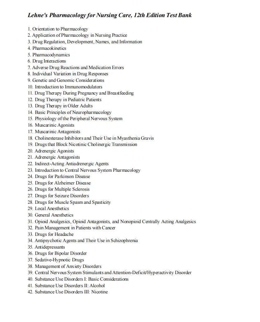 Test Bank Lehne’s Pharmacology for Nursing Care 12th Edition