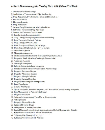 Test Bank Lehne’s Pharmacology for Nursing Care 12th Edition