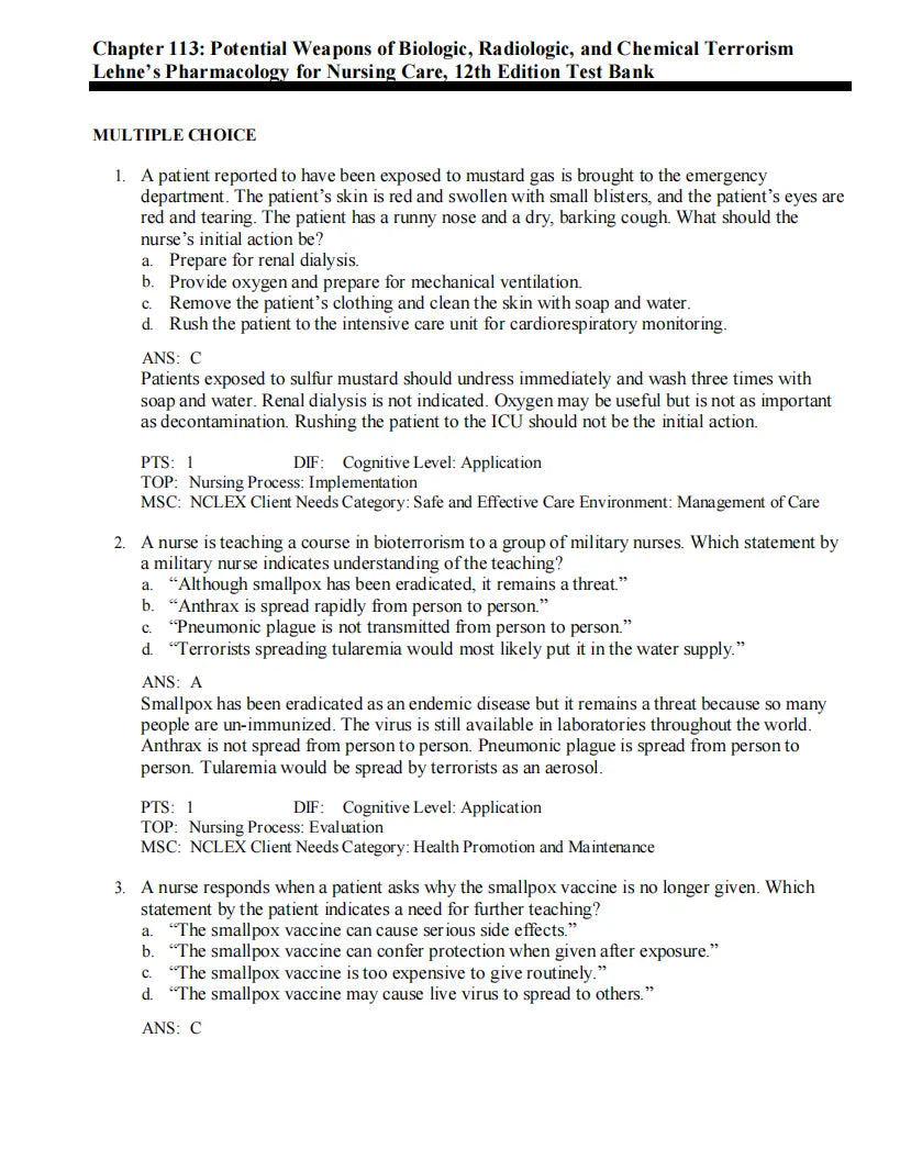 Test Bank Lehne’s Pharmacology for Nursing Care 12th Edition