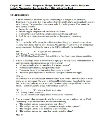 Test Bank Lehne’s Pharmacology for Nursing Care 12th Edition