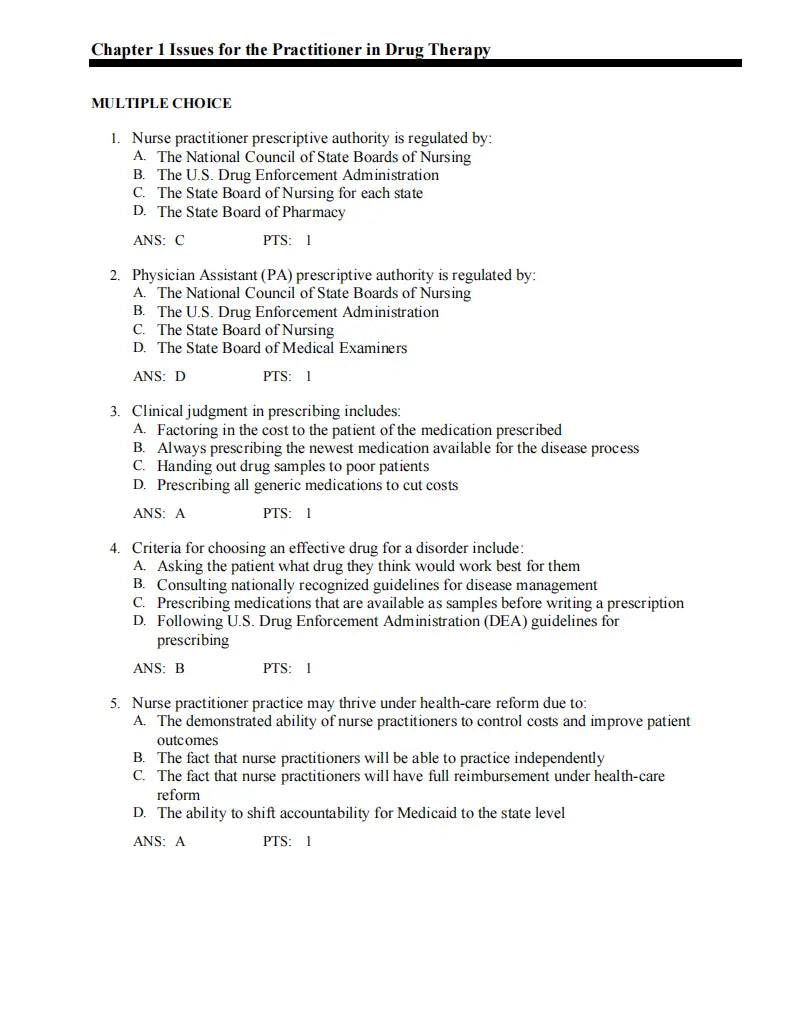 Test Bank Pharmacotherapeutics for Advanced Practice: A Practical Approach 5th Edition