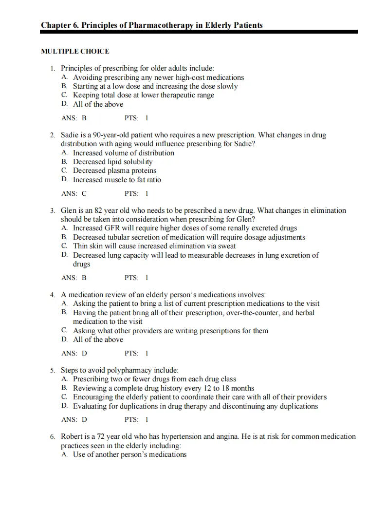 Test Bank Pharmacotherapeutics for Advanced Practice: A Practical Approach 5th Edition