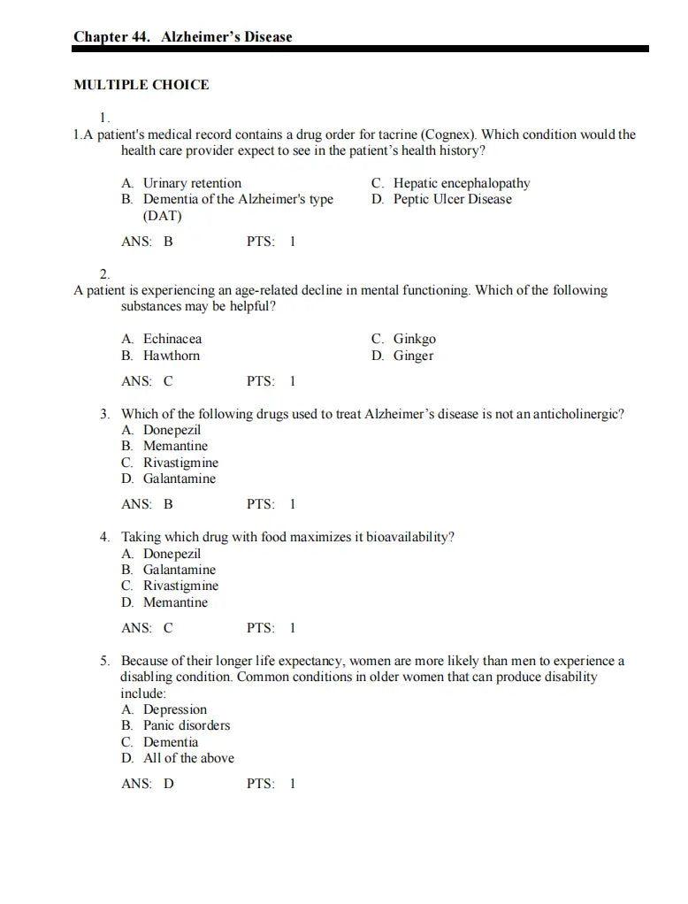 Test Bank Pharmacotherapeutics for Advanced Practice: A Practical Approach 5th Edition