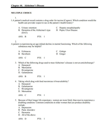 Test Bank Pharmacotherapeutics for Advanced Practice: A Practical Approach 5th Edition