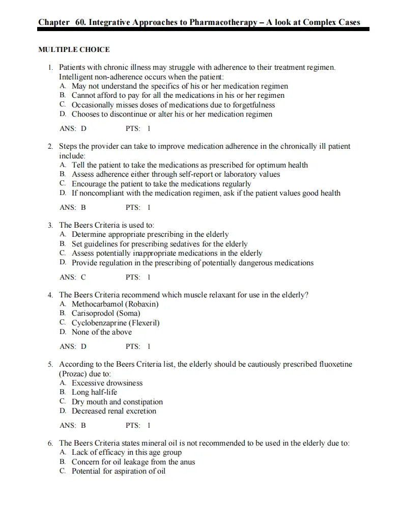 Test Bank Pharmacotherapeutics for Advanced Practice: A Practical Approach 5th Edition