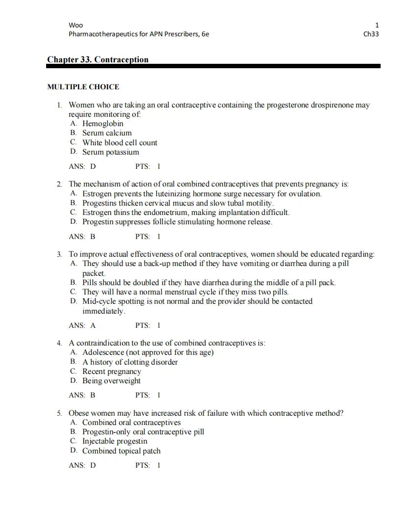Test Bank Pharmacotherapeutics for Advanced Practice Nurse Prescribers 6th by Woo Wright