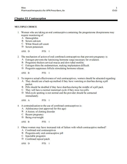 Test Bank Pharmacotherapeutics for Advanced Practice Nurse Prescribers 6th by Woo Wright