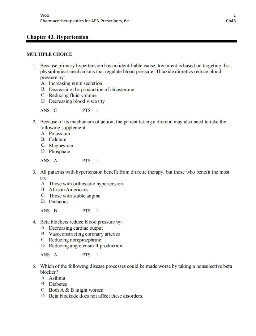 Test Bank Pharmacotherapeutics for Advanced Practice Nurse Prescribers 6th by Woo Wright