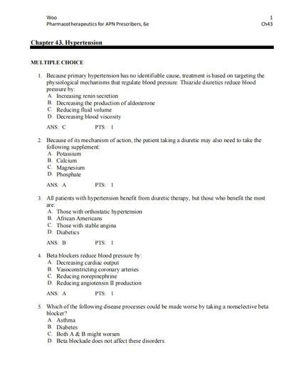 Test Bank Pharmacotherapeutics for Advanced Practice Nurse Prescribers 6th by Woo Wright