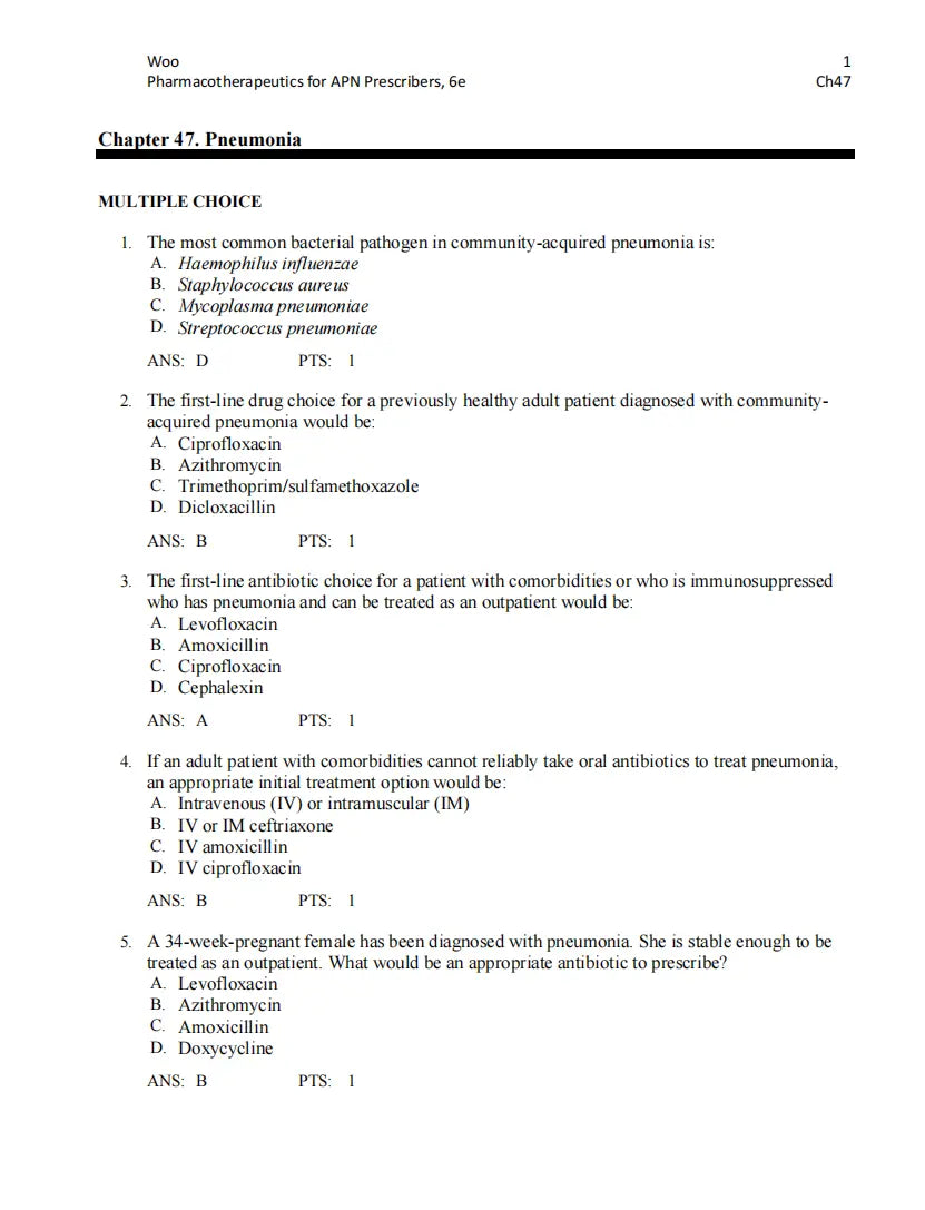Test Bank Pharmacotherapeutics for Advanced Practice Nurse Prescribers 6th by Woo Wright