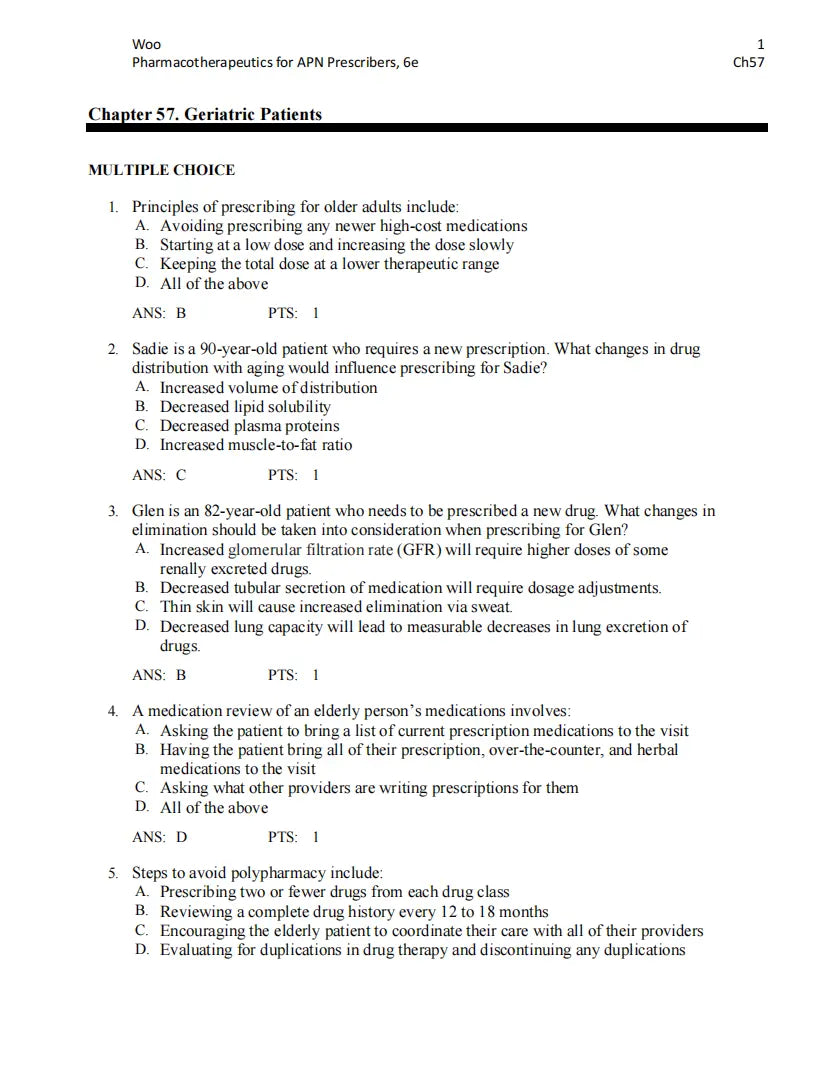 Test Bank Pharmacotherapeutics for Advanced Practice Nurse Prescribers 6th by Woo Wright