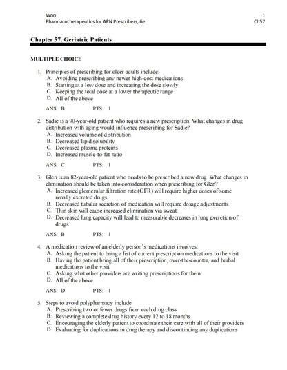 Test Bank Pharmacotherapeutics for Advanced Practice Nurse Prescribers 6th by Woo Wright