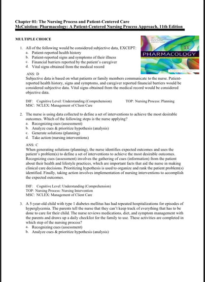 Test Bank Pharmacology: A Patient-Centered Nursing Process Approach 11th Edition by McCuistion