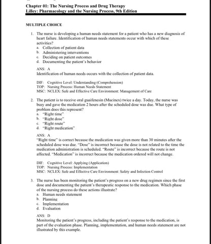 Test Bank Pharmacology and the Nursing Process 9th Edition by Lilley