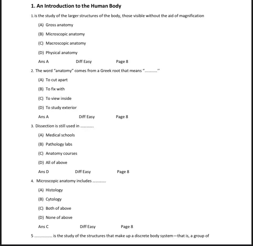 Test Bank Anatomy and Physiology OpenStax 1st Edition by Gordon Betts