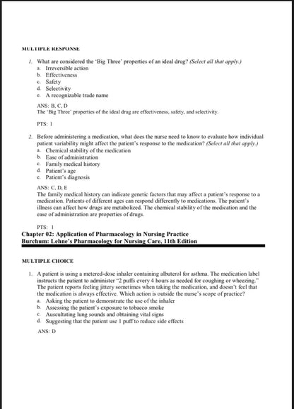 Test Bank Lehne’s Pharmacology for Nursing Care 11th Edition by Jacqueline Rosenjack Burchum