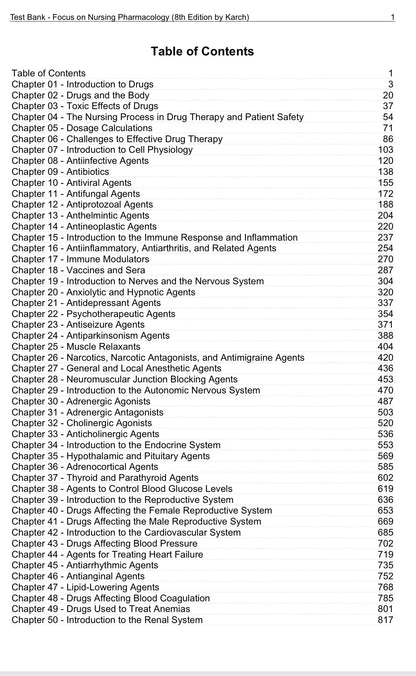Test Bank Focus on Nursing Pharmacology 8th Edition by Karch