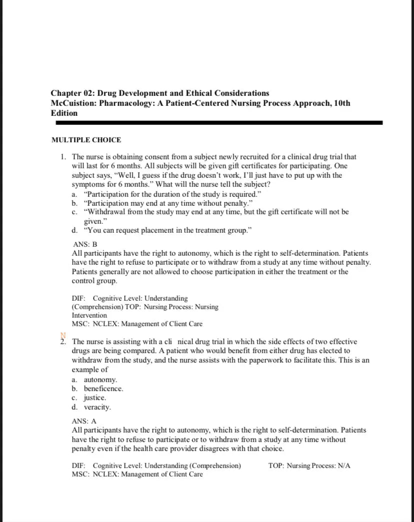 Test Bank Pharmacology: A Patient-Centered Nursing Process Approach 10th Edition by McCuistion